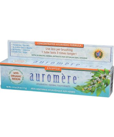 Auromere Ayurvedic Herbal Toothpaste Classic Licorice - with Neem & Peelu Natural Non-GMO Fluoride Free Vegan Cruelty-Free - Lasts 3X Longer - 6 Pack - Buy Online on GoSupps.com