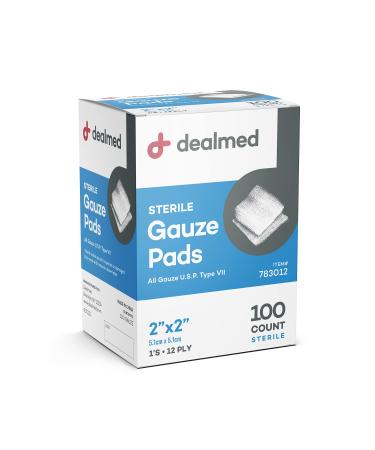 Dealmed Sterile Gauze Pads  100 Count, 2 x 2 Gauze Pads, Disposable and Individually Wrapped Medical Gauze Pads, Wound Care Product for First Aid Kit and Medical Facilities 2x2 Inch (Pack of 100)