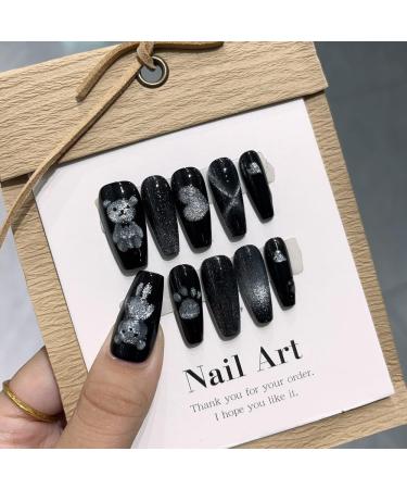 Black Cat and Bear Press-on Nails with Handmade and Detachable Design In Emmabeauty Store Wearing nails Nail enhancement (Color : XS) - Buy Online on GoSupps.com