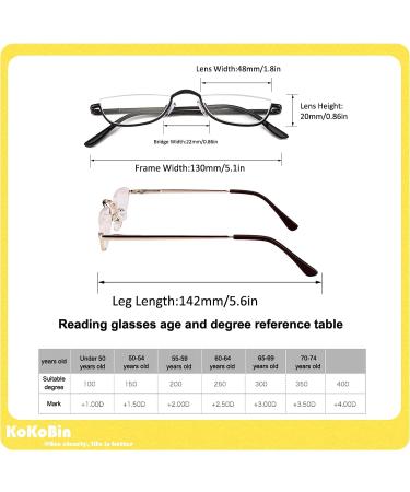 KoKoBin 2 Pairs Half Rim Metal Frame Reading Glasses 1.75 for Men and Women - Black+Gunmetal - Buy Online on GoSupps.com