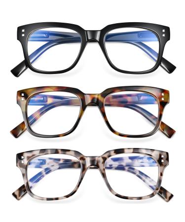Madison Avenue 3 Pack Multicolor Square Blue Light Blocking Reading Glasses for Women Spring Hinge Computer Readers