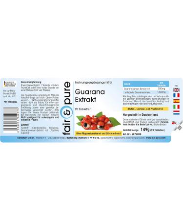 Fair & Pure - Guarana Extract - Strong - with 1200mg of Guarana per tablet - vegan - 90 tablets - Buy Online on GoSupps.com