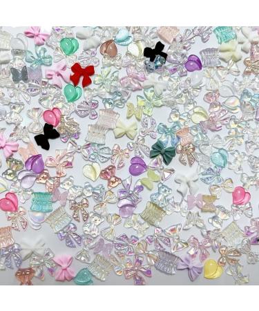 SHANERQIE 100+Pcs 3D Nail Charms Press on Nails Mixed Butterfly Bow Charms/Peach /Bear for Art Bear Charms/Aurora Skirt Acrylic DIY Manicure Decoration Decor Women/Girls 100 Pcs Mixed