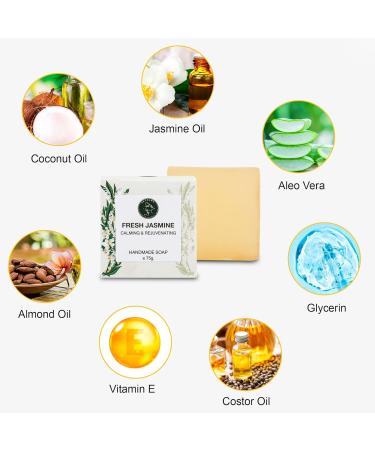Fresh Jasmine Handmade Natural Bar Soap Set - Moisturizing Face & Body Soap for Men & Women (3 x 7.9 Oz) - Eco-Friendly & Artisan Quality - Buy Online on GoSupps.com