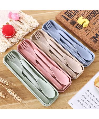 4 Sets Wheat Straw Portable Reusable Cutlery | Eco-Friendly Tableware for Travel, Picnic, Camping | Includes Spoon, Knife, Fork | Adult & Daily Use | 4 Colors - Buy Online on GoSupps.com