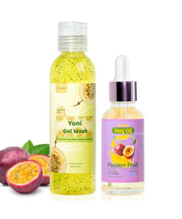 Yoni Wash Yoni Oil Set Feminine Wash Vaginal Wash for Women PH Balance passion fruit scent Yoni oil for Cleaning Factor Intimate Wash 5.07 fl.oz & 1 fl.oz Feminine Oil