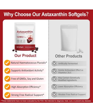 Cacukn Astaxanthin Supplements 12mg Premium Astaxanthin Antioxidant Supplements Support Eye Brain Joint Skin Health 4 Month Supply 120 Softgels Easy to Swallow Non-GMO - Buy Online on GoSupps.com