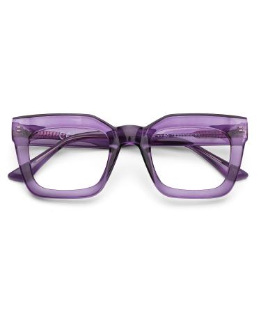 DOOViC Blue Light Filter Glasses/Reading Glasses Rectangular/Cat Eye Large Frame Women 026 Purple 2.5 x
