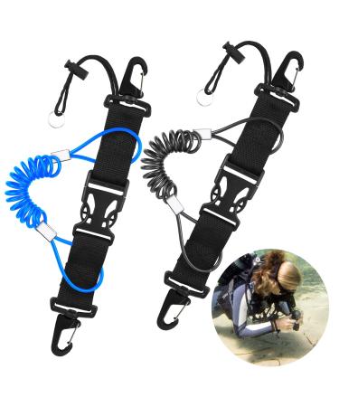Windyun 2 Pieces Diving Lanyard Stainless Steel Spring Coiled Lanyard Camera Lanyard with Quick Release Buckle Diving Clips for Dive Lights Underwater Diving Tools Rods Black, Blue
