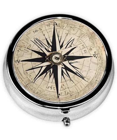 Compass Map Nautical Round Pill Box | 3 Compartment Travel Organizer for Vitamins & Medicine - Buy Online on GoSupps.com