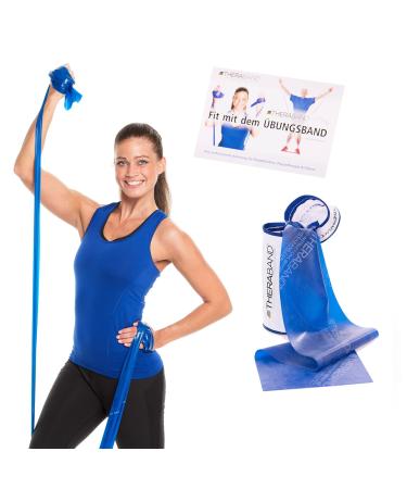 Theraband original exercise band |Fitness band 2.50 m in zip pocket |Resistance band for strength training and losing weight at home or in the Gym |1 volume including bag and instructions in the set of blue