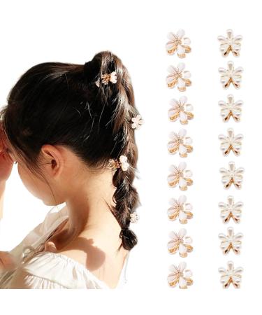 Doromy 16Pcs Small Faux Pearl Hair Claw Clips Mini Crystal Flower Spring Floral Hair Clip Sweet Artificial Flower Crystal Claw Clip Decorative Flower Crystal Barrettes for Women's and Girls Hair Accessories
