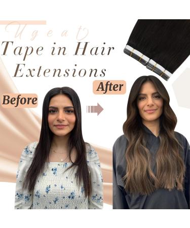 Ugeat Real Hair Extensions Tape - Brown to Medium Brown Ombre Tape-In Extensions | 20 Pieces 45cm 50g #2/6/12 & #2/6/10 - Buy Online on GoSupps.com