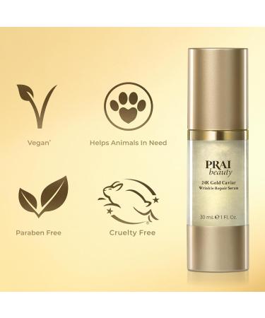 PRAI Beauty 24K Gold Caviar Wrinkle Repair Serum | Anti-Aging & Hydrating Face Serum with Hyaluronic Acid & Vitamin C | 3.4 oz for Brighter Firmer Skin - Buy Online on GoSupps.com
