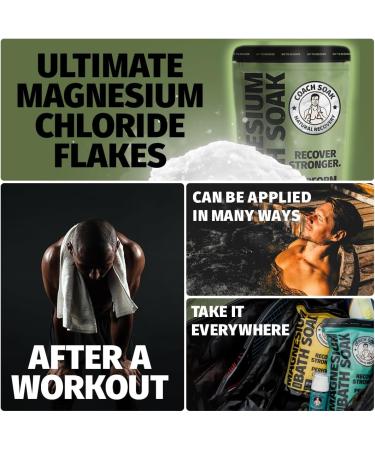 Coach Soak Recovery Bath: Natural Magnesium Flakes with 21 Minerals, Essential Oils, and Dead Sea Salts - Eucalyptus Tea Tree Blend for Post Workout Rejuvenation - Buy Online on GoSupps.com