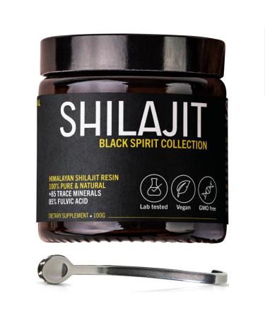 Nujim Himalayan Shilajit 100g + Spoon Included | Pure Resin | 85% Fulvic Acid High Concentration | Vegan Non-GMO No Additives |