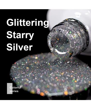 RARJSM Reflective Glitter Gel Polish - Silver Holographic Nail Art Varnish for Salon & DIY - Sparkling Iridescent Shimmer RAR705 - Buy Online on GoSupps.com