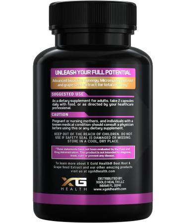 X Gold Health Beet Root Extract with Grape Seed Extract 28000mg Equivalent Nitric Oxide & Circulation Support Extra Strength Micronized Formula 180 Veggie Capsules - Buy Online on GoSupps.com