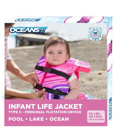 Oceans 7 Us Coast Guard Approved, Child Life Jacket Vest, Type III Vest, PFD, Personal Flotation Device Pink/Berry  Infant Life Jacket