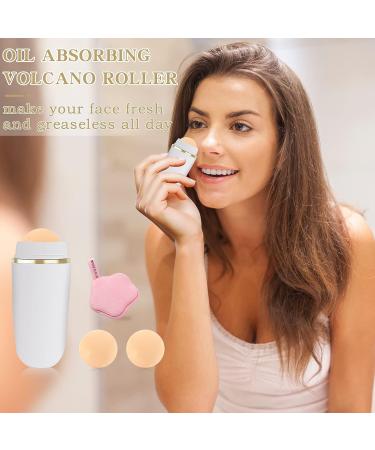 Portable Oil Control Roller with Volcanic Ball and Cleaning Sponge - White | Reusable Oil Absorbing Volcanic Roller - Buy Online on GoSupps.com