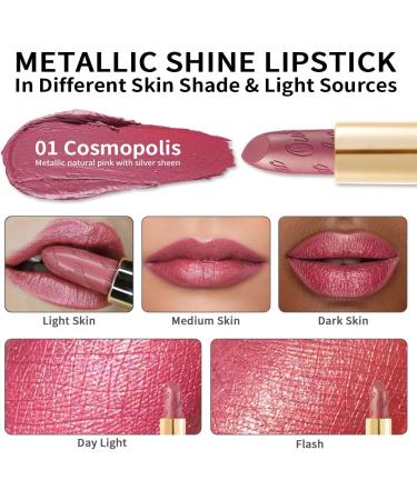 OULAC Pink Metallic Shine Lipstick - Baby Pink Glitter, Long-Lasting & Hydrating Vegan Lip Color - Cosmopolis (01) - Buy Online on GoSupps.com