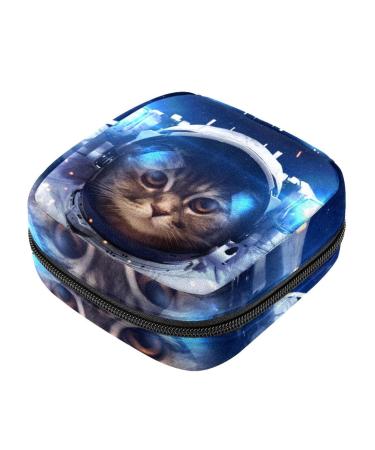 Menstruation pad bag with zipper women's napkin bag tampons collective bags for women and girls (beautiful cat in space)