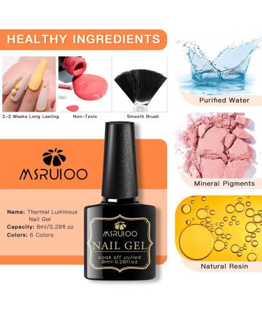 MSRUIOO Colour Changing Gel Nail Polish Set Glow in the Dark Gel Nail Polish Kit Temperature Mood Change Nail Gel Polish Soak Off LED Gel Nail Kit 6 Pieces 8 ml - Buy Online on GoSupps.com