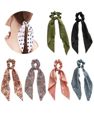 Hair scarf hair tie 6 pieces 2 in 1 vintage chiffon chiffon ponytail holder wobbles soft elastic elastic hair bands hair tie for women girls