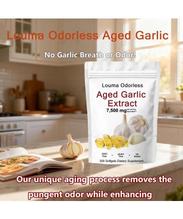 Louma Odorless Aged Garlic Aged Garlic Extract - 300 Count 7500mg 24 Month Organic Aged Garlic Supplement- Non-GMO Vegetarian (1PCS) - Buy Online on GoSupps.com