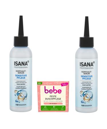 Dirk Rossmann 2 x ISANA PROFESSIONAL scalp serum sensitive care 2 x 150 ml + 1 x Bebe solid shower care