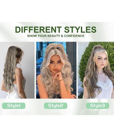 YEESHEDO Long Wavy Drawstring Ponytail Extension 26 Ash Blonde with Platinum Highlights - Buy Online on GoSupps.com