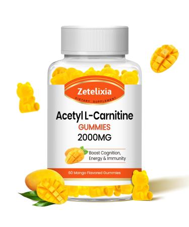 Acetyl L-Carnitine Gummies 2000mg L-Carnitine Supplement for Promote Fatty Acids Oxidation Nutrition Supplement for Boost Energy Immunity & Metabolism Vegan Mango Flavor 60 Count 60 Count (Pack of 1)