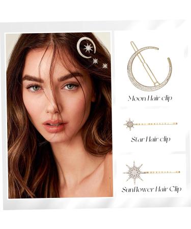 3 sun moon hairpin Moon Hair Clips braided hair clips Rhinestone Hair rhinestone barrettes for women wedding hair clips bling hair claw clips gold alloy Miss issue card pearl - Buy Online on GoSupps.com