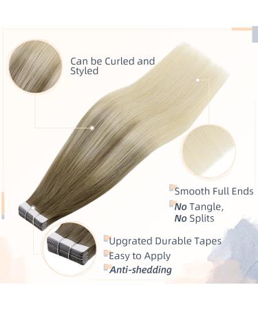 RUNATURE Balayage Ash Brown to Blonde Ombre Tape in Hair Extensions Remy Straight 20 Inch 50g #BA8/60 - Buy Online on GoSupps.com