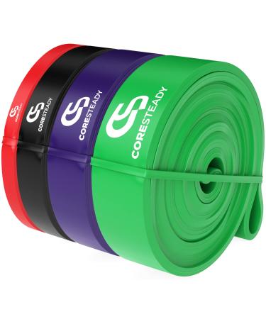 Coresteady Pull Up Bands & Resistance Bands - Rubber Heavy Duty Loop Band for Men & Women - Build Fit Power & Muscle - Training Fitness Assist Pull Ups & Gym Exercise Red / Black / Purple / Green