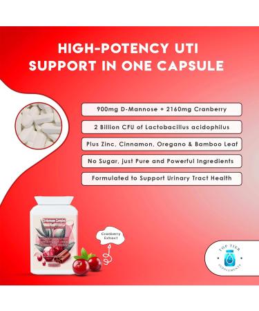 DMannose 900mg - Cranberry Capsules - Natural Botanical Complex - Zinc - Probiotics - Bladder Support - D Mannose Tablets for Urinary Infections UTI for Women & Men by Top Tier Supplements - Buy Online on GoSupps.com