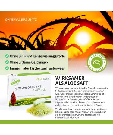 Organic Aloebeta Aloe Arborescens Capsules - 100% Pure Aloe Vera - Made in Italy - Non-GMO Dietary Supplement - 30 Capsules - No Sweeteners or Preservatives - Buy Online on GoSupps.com