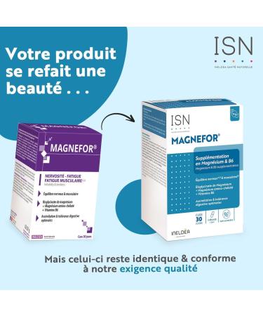 ISN - Magnefor - Food Supplement with Magnesium Bisglycinate Vitamins B6 and D Taurine - Optimal Assimilation - Transient Nervousness & Fatigue - 30 Day Cure - Buy Online on GoSupps.com