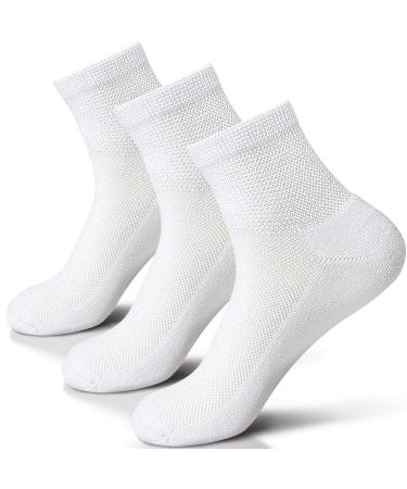 Wide Non-Binding Bamboo Diabetic Circulatory Socks 3 Pack for Edema Neuropathy Men and Women Large/X-Large (3 Pair) White - 3 Pairs Ankle