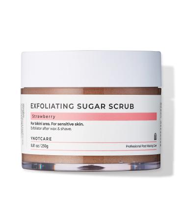 YNOTCARE Exfoliating Sugar Scrub-For Bikini Intimate Area, Sensitive Skin, Prevent Ingrown Hair and Razor Bumps After Brazilian Wax And Bikini Shave, Strawberry/8.81oz