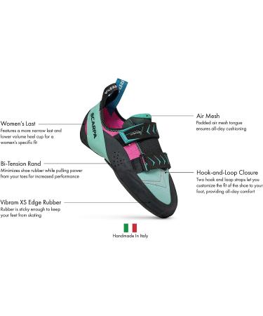 SCARPA Women's Vapor V Rock Climbing Shoes - Dahlia/Aqua, 7-7.5 Women/6-6.5 Men - Low-Volume Fit for Sport Climbing and Bouldering - Buy Online on GoSupps.com
