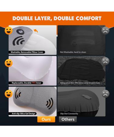 Hikenture Inflatable Camping Pillow with Removable Cover - Ultralight Portable Backpacking Pillow for Sleeping, Beach, Travel, Outdoor Activities in Grey - Buy Online on GoSupps.com
