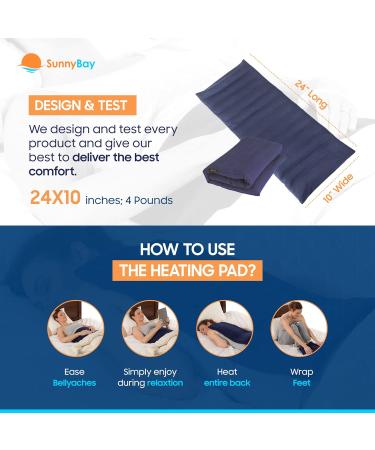 SunnyBay Extra Large Microwave Heating Pad- 10x24 Inches, Weighted Full Body Hot/Cold Pack with Washable Cover - Navy Blue - FSA HSA Approved - Buy Online on GoSupps.com