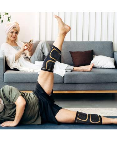 Copper Knee Braces (2 Pack) - Compression Sleeve for Knee Pain & Arthritis - Support for Men & Women - Large Size - Black - Buy Online on GoSupps.com