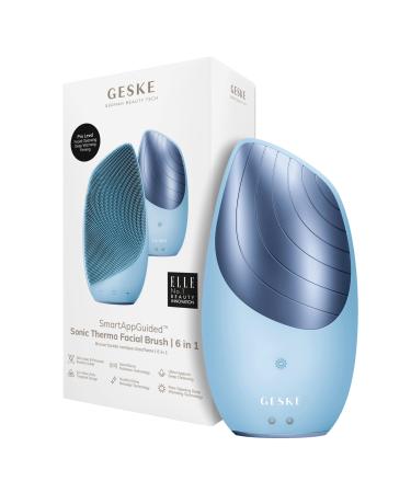 Geske |SmartApappguided Sonic Thermo Facial Brush |6 in 1 |Skin cleaning |Cleaning brush with heat function |Face massage device |Electrical facial brush |Face cleaning device Aquamarine