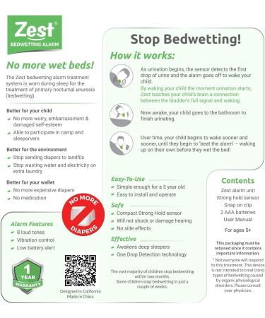 Zest Bedwetting Alarm | 8 Loud Tones & Strong Vibrations | Best for Deep Sleepers | Designed in USA | Boys & Girls | Green - Buy Online on GoSupps.com
