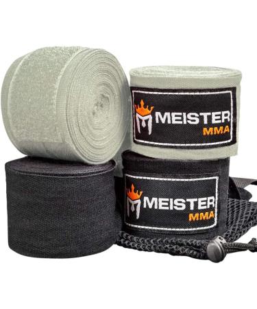 Meister Elite 180 Premium Adult Hand Wraps for MMA & Boxing - 2 Pair Pack in Black & Vintage Ivory with Mesh Bag - Buy Online on GoSupps.com