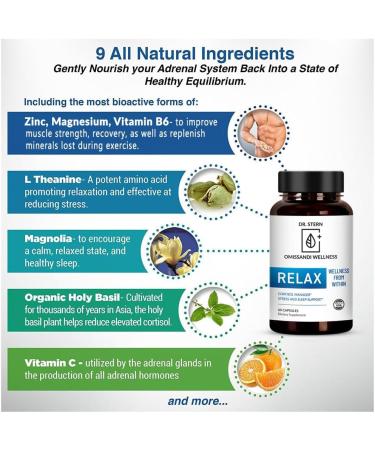 OMISSANDI-Wellness Relax Adrenal Support Supplement - Dr. Ian Stern Formulated - Manages Stress Promotes Deep Sleep Improves Mood-W/Holy Basil Zinc L-Theanine & More Vegan Made in USA - 60 Caps - Buy Online on GoSupps.com