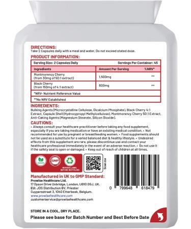 Montmorency Cherry Capsules 2100mg - 90 Vegan Supplements | Prowise CherryMax with Montmorency Cherry & Black Cherry | Tart Cherry Capsules - Made in UK - Buy Online on GoSupps.com