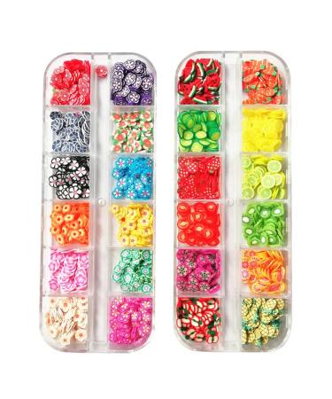 Aysekone 2 Boxes Fruit and Flower Shaped Nail Art Slices 3D Clay Slices,Mini Slices for DIY Crafts,Nail Art and Cellphone Decoration